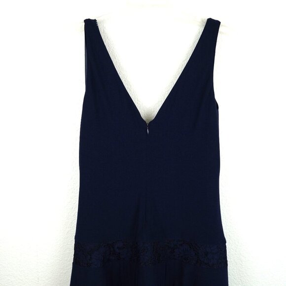 Lauren Ralph‎ Lauren Navy Blue Lace Trimmed Midi Dress Size 10 - Picture 6 of 10